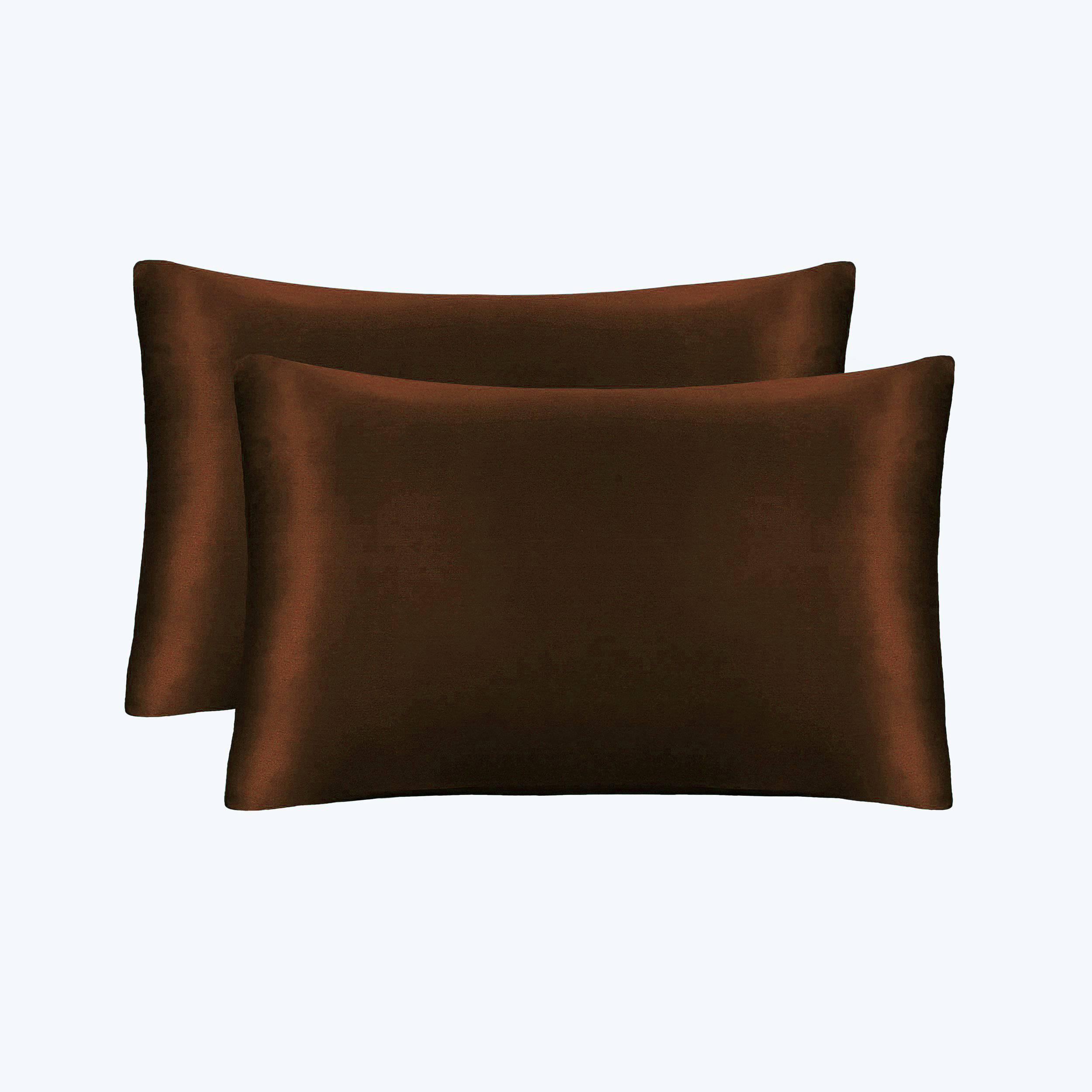 19/22 Momme Silk Pillowcase With Hidden Zipper Bundle 2 Chocolate Standard (20" * 26")