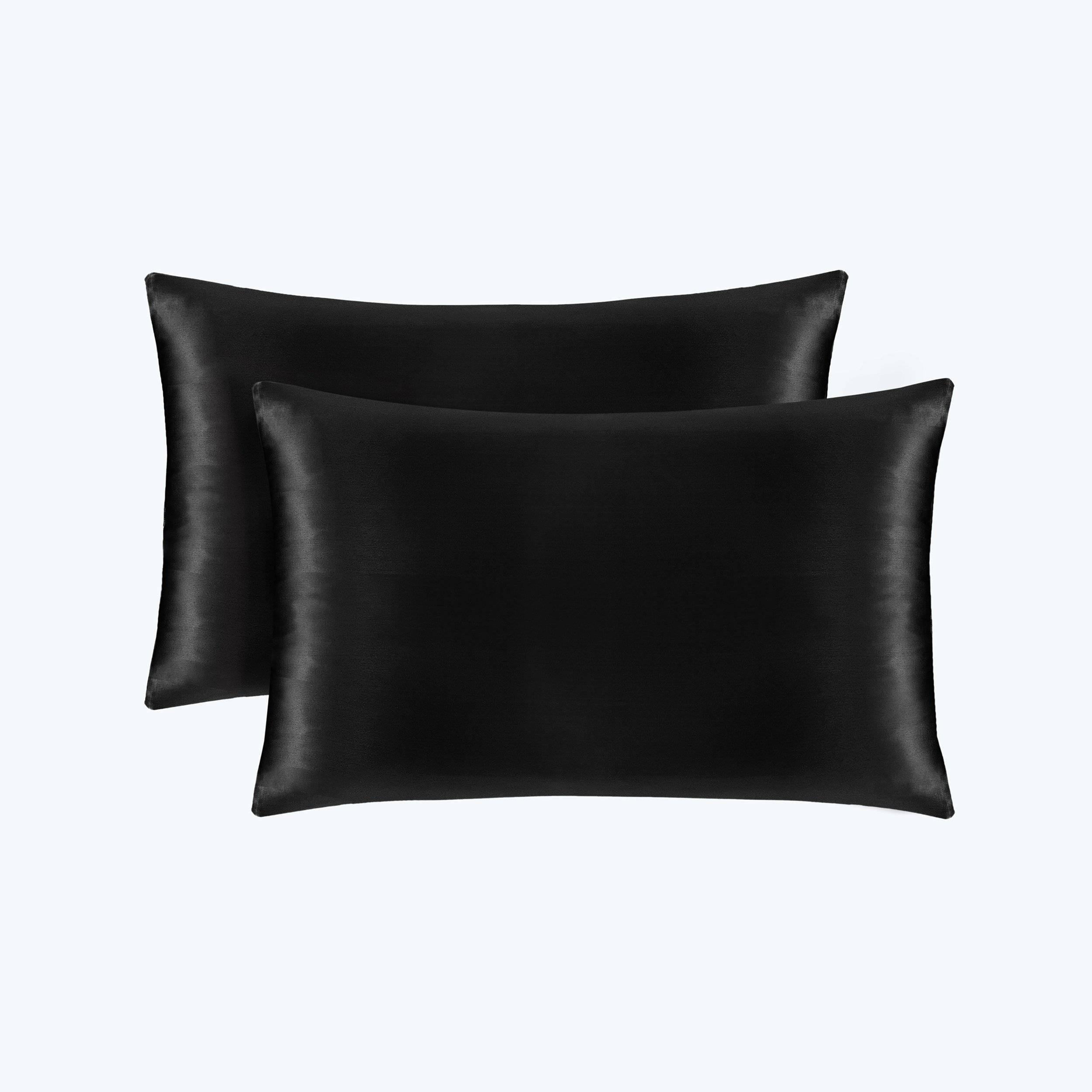 19/22 Momme Silk Pillowcase With Hidden Zipper Bundle 2 Black Standard (20" * 26")