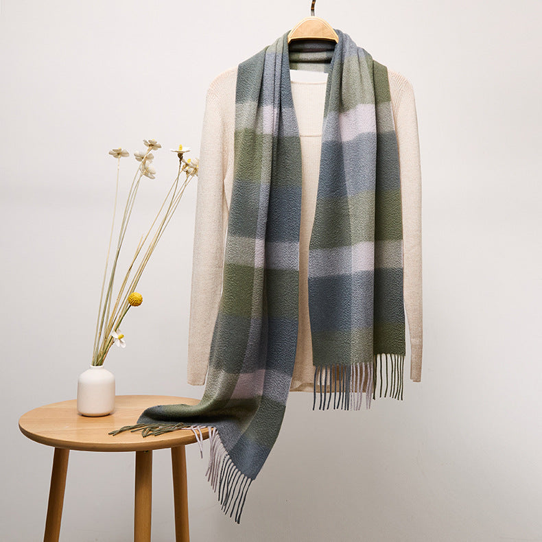 Long Plaid Cashmere Scarf With Tassel Winter Warps With Fringe Style 11 L
