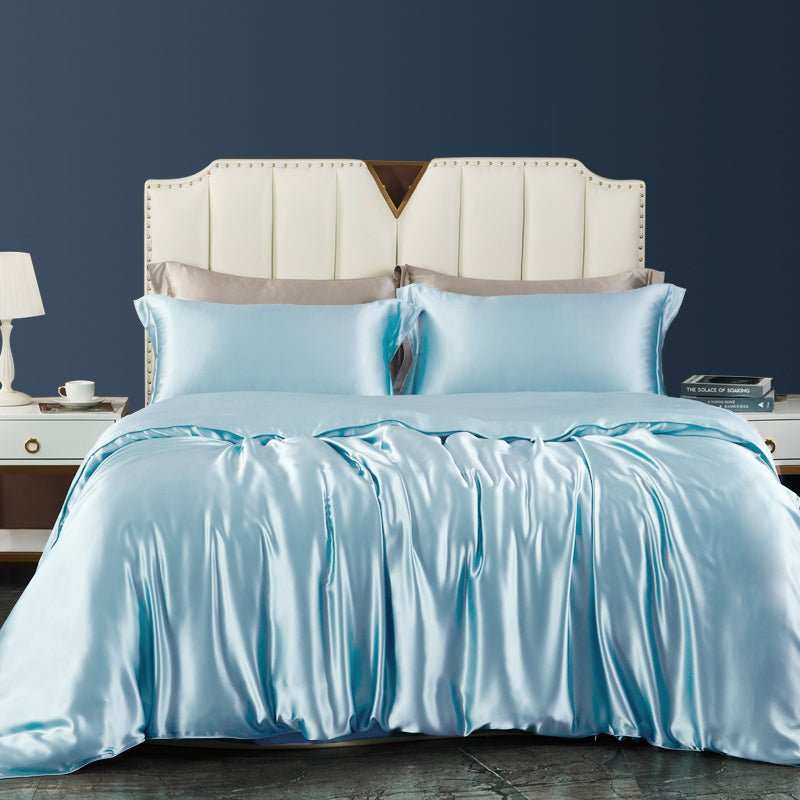22 Momme 3PCS Silk Duvet Cover Set Silk Bedding with Duvet Cover and 2 Pillowcases Light Blue Twin