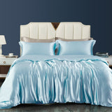 22 Momme 3PCS Silk Duvet Cover Set Silk Bedding with Duvet Cover and 2 Pillowcases Light Blue Twin