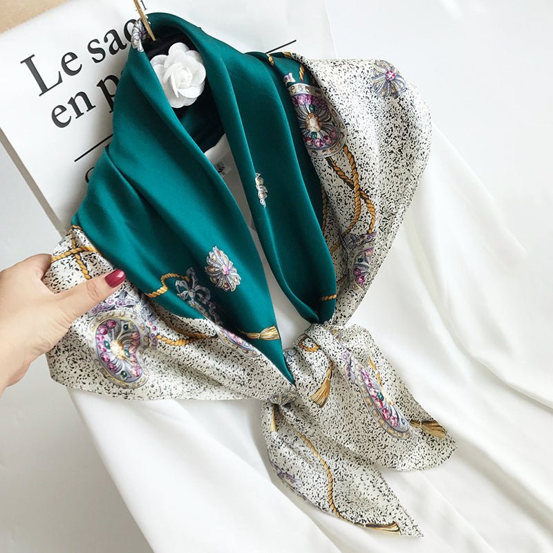 35"x35" Luxury Floral Printed Silk Square Scarf Style - 11 M