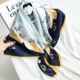 35"x35" Luxury Floral Printed Silk Square Scarf Style - 8 M