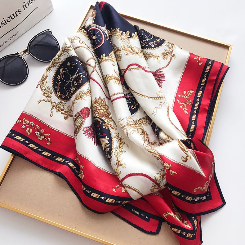 35"x35" Luxury Floral Printed Silk Square Scarf Style - 1 M
