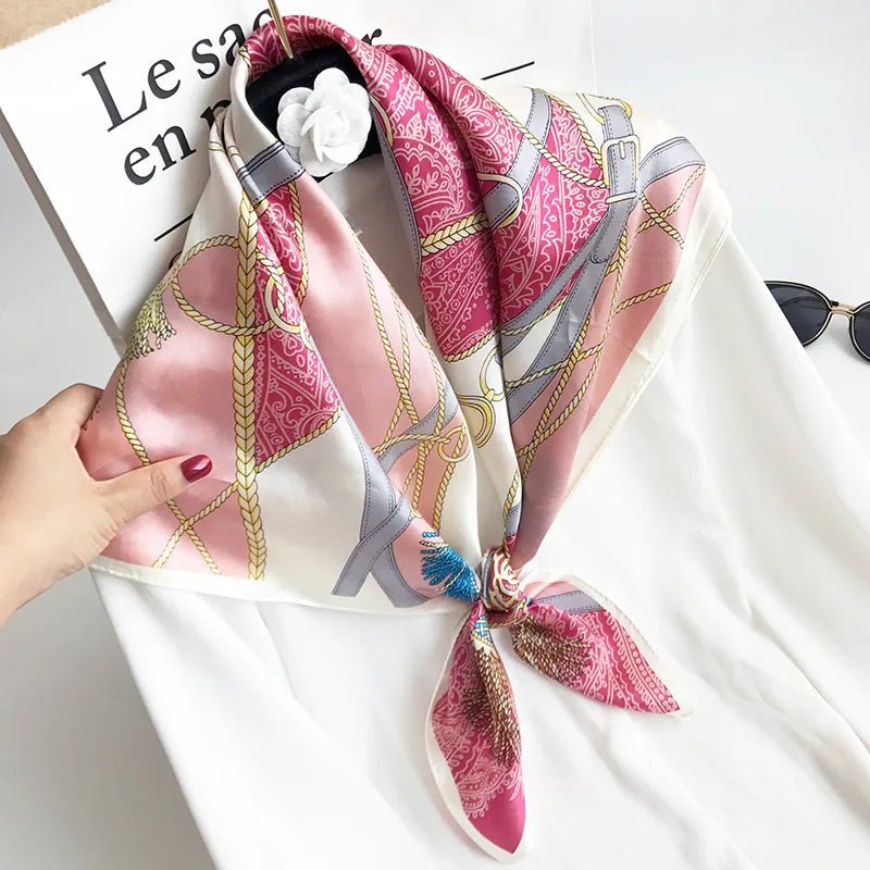 35"x35" Luxury Floral Printed Silk Square Scarf Style - 2 M