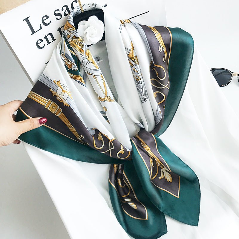35"x35" Luxury Floral Printed Silk Square Scarf Style - 2 M