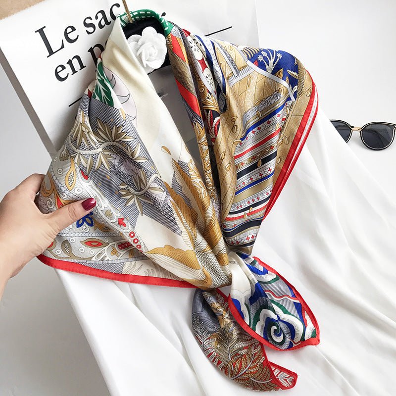 35"x35" Luxury Floral Printed Silk Square Scarf Style - 22 M