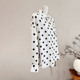 Women Long Sleeve Silk Shirt Polka Dot Button-Up Silk Blouse