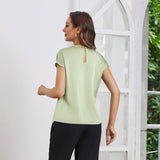 Womens Silk Tops Round Neck Short Sleeves Pure Silk Shirts Rosy Pink XS
