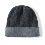 Pure Cashmere Waffle Knit Beanie Hat Double - Layered Winter Hat Gray + Light Gray M