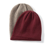 Pure Cashmere Waffle Knit Beanie Hat Double - Layered Winter Hat Gray + Light Gray M