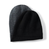 Pure Cashmere Waffle Knit Beanie Hat Double - Layered Winter Hat Gray + Black M