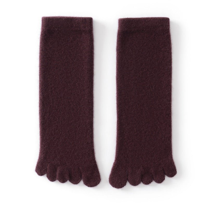 Adult Cashmere Five-Toe Socks Warm Knit Cashmere Socks for Men and Women Angora Red M