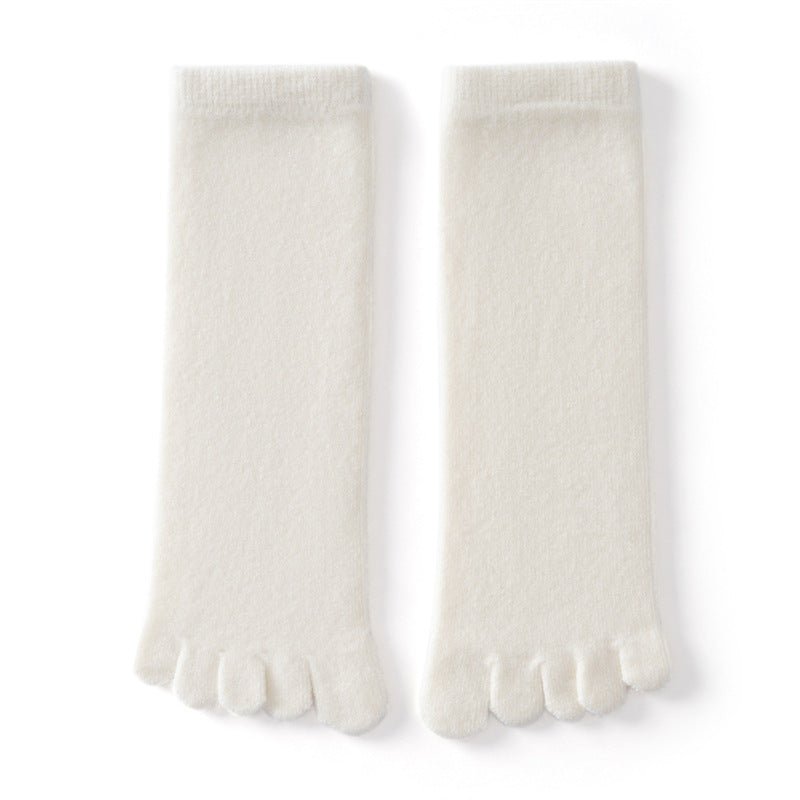 Adult Cashmere Five-Toe Socks Warm Knit Cashmere Socks for Men and Women Ivory M