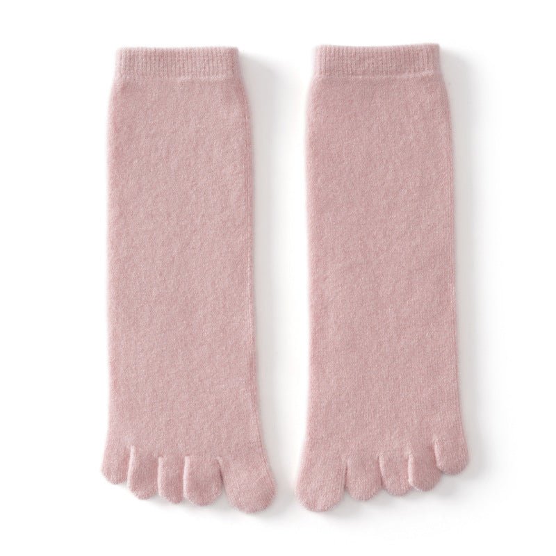 Adult Cashmere Five-Toe Socks Warm Knit Cashmere Socks for Men and Women Pink M