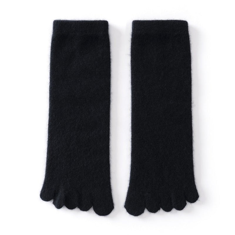 Adult Cashmere Five-Toe Socks Warm Knit Cashmere Socks for Men and Women Black M