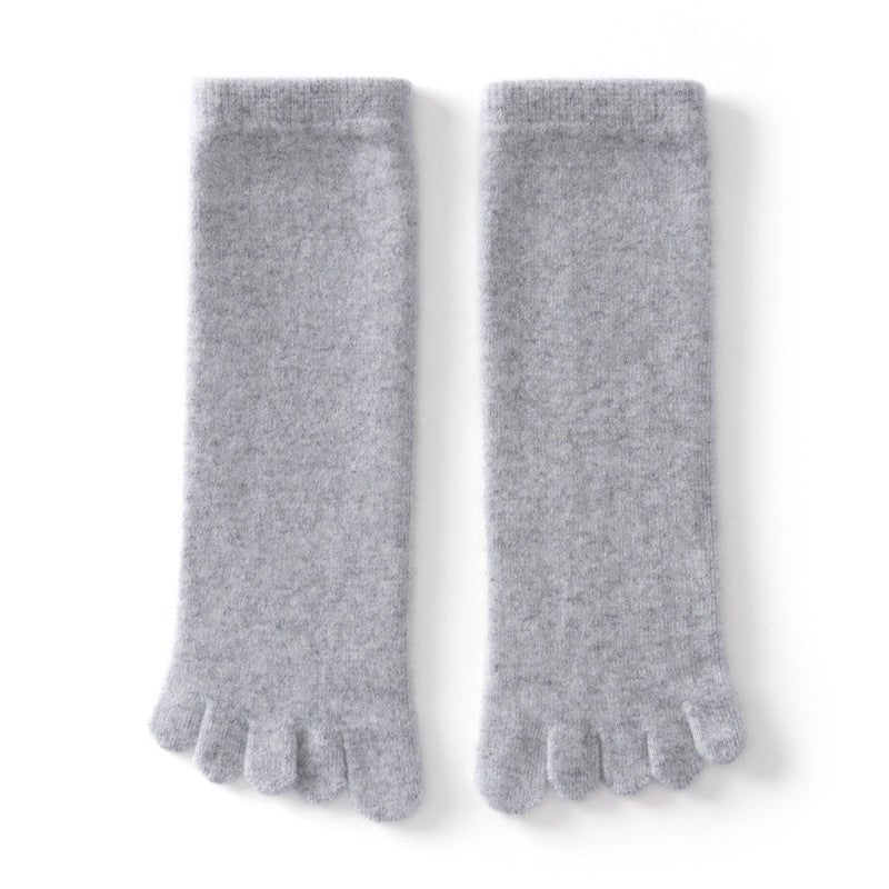 Adult Cashmere Five-Toe Socks Warm Knit Cashmere Socks for Men and Women Gray M