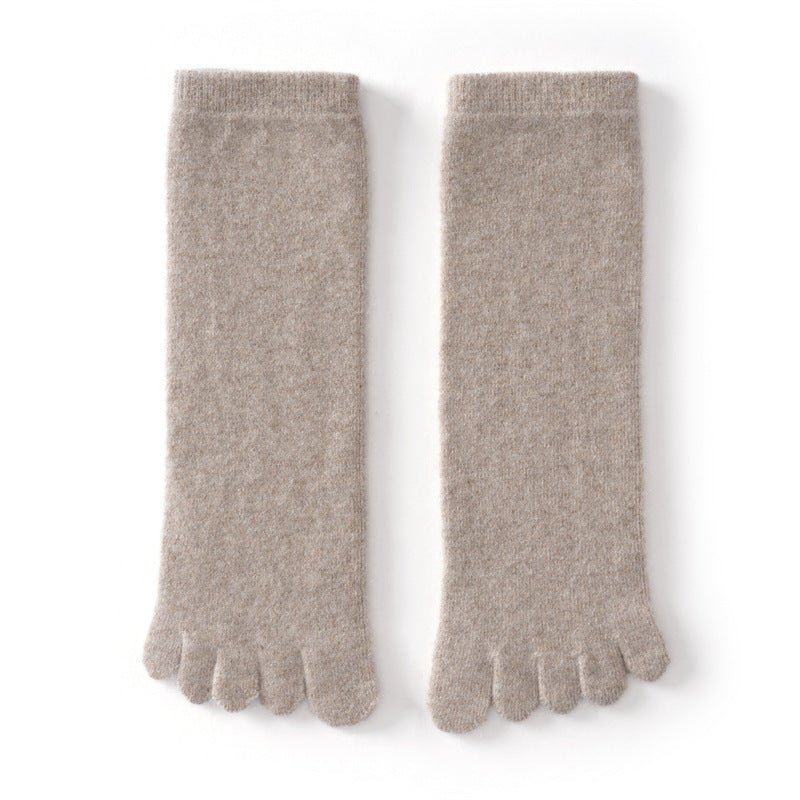 Adult Cashmere Five-Toe Socks Warm Knit Cashmere Socks for Men and Women Taupe M