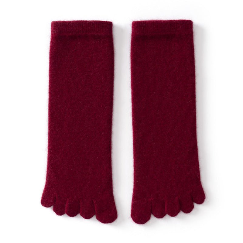 Adult Cashmere Five-Toe Socks Warm Knit Cashmere Socks for Men and Women Claret M