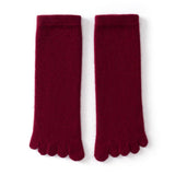 Adult Cashmere Five-Toe Socks Warm Knit Cashmere Socks for Men and Women Claret M