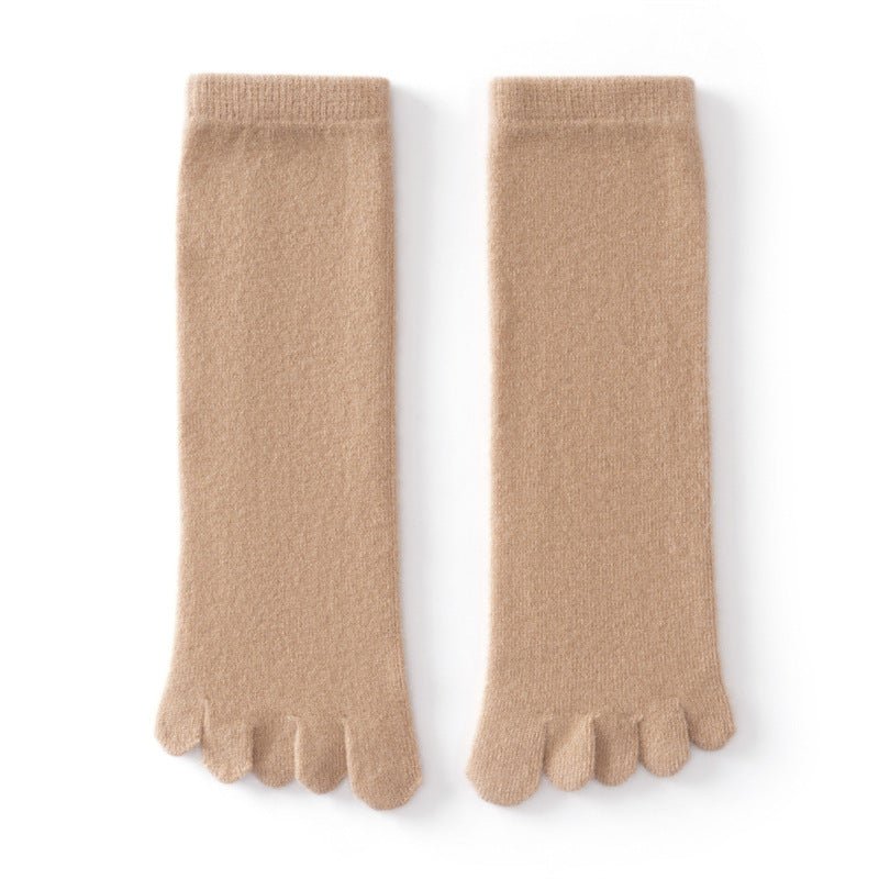Adult Cashmere Five-Toe Socks Warm Knit Cashmere Socks for Men and Women Camel M