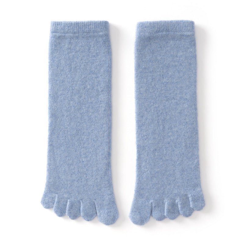 Adult Cashmere Five-Toe Socks Warm Knit Cashmere Socks for Men and Women Blue M