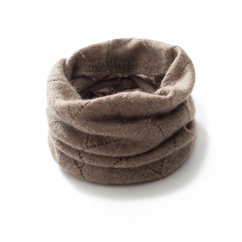 Diamond Knit Cashmere Neck Warmer Cut - out Cashmere Neck Gaiter Taupe M