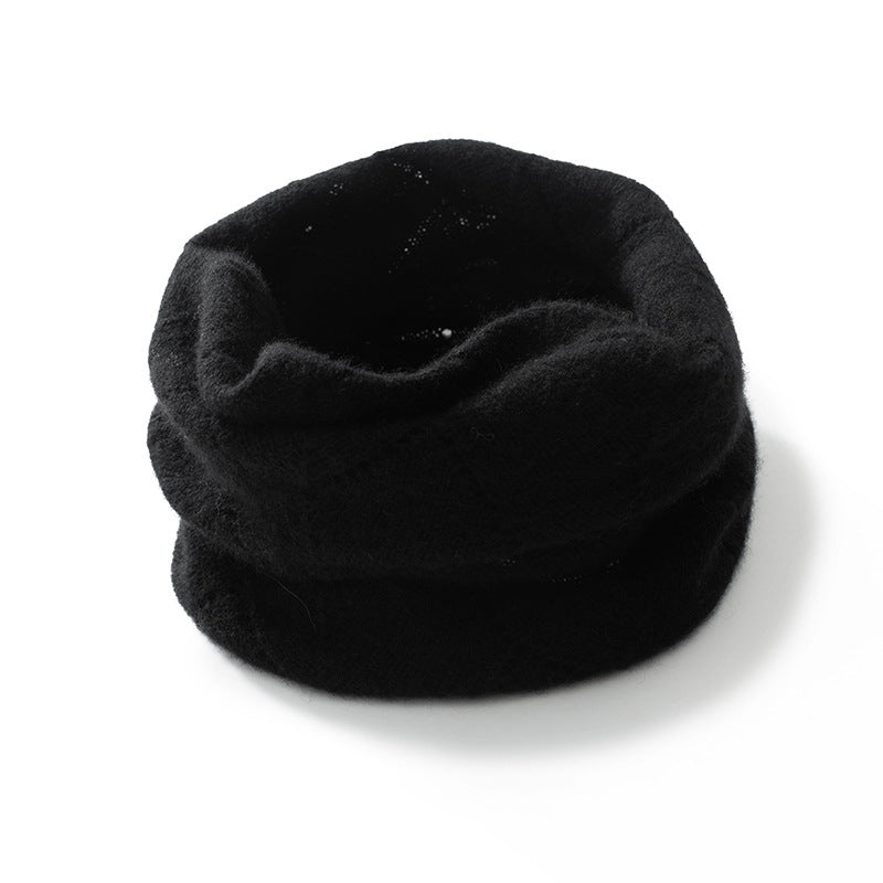 Diamond Knit Cashmere Neck Warmer Cut - out Cashmere Neck Gaiter Black M