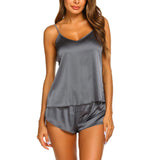Affordable Silk Cami Set For Women Silk Camisole Sleepwear Dark Gray XS
