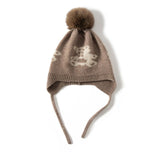 Kids Cashmere Knit Earflap Hat With Pom And Teddy Bear Cashmere Beanie Beige S