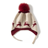 Baby Reindeer Pattern Cashmere Beanie Fur Pom Kids Cashmere Hats Claret S