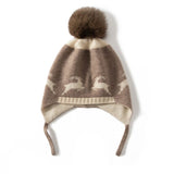 Baby Reindeer Pattern Cashmere Beanie Fur Pom Kids Cashmere Hats Taupe S