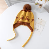 Baby Reindeer Pattern Cashmere Beanie Fur Pom Kids Cashmere Hats Yellow S