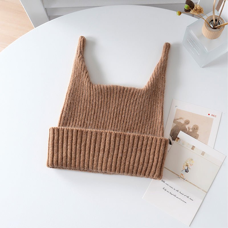 Baby Ribbed Cashmere Beanie with Playful Ears Cashmere Hats For Kids Camel S