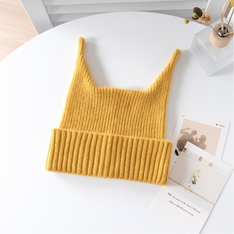 Baby Ribbed Cashmere Beanie with Playful Ears Cashmere Hats For Kids Yellow S