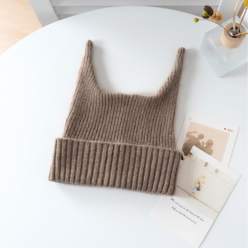 Baby Ribbed Cashmere Beanie with Playful Ears Cashmere Hats For Kids Taupe S