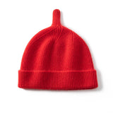 Baby Ribbed Cashmere Beanie With Top Knot Cashmere Hats For Kids Red S