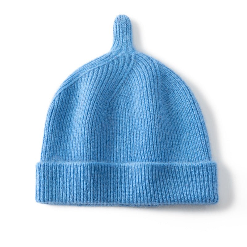 Baby Ribbed Cashmere Beanie With Top Knot Cashmere Hats For Kids Blue S