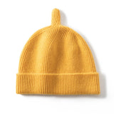 Baby Ribbed Cashmere Beanie With Top Knot Cashmere Hats For Kids Yellow S
