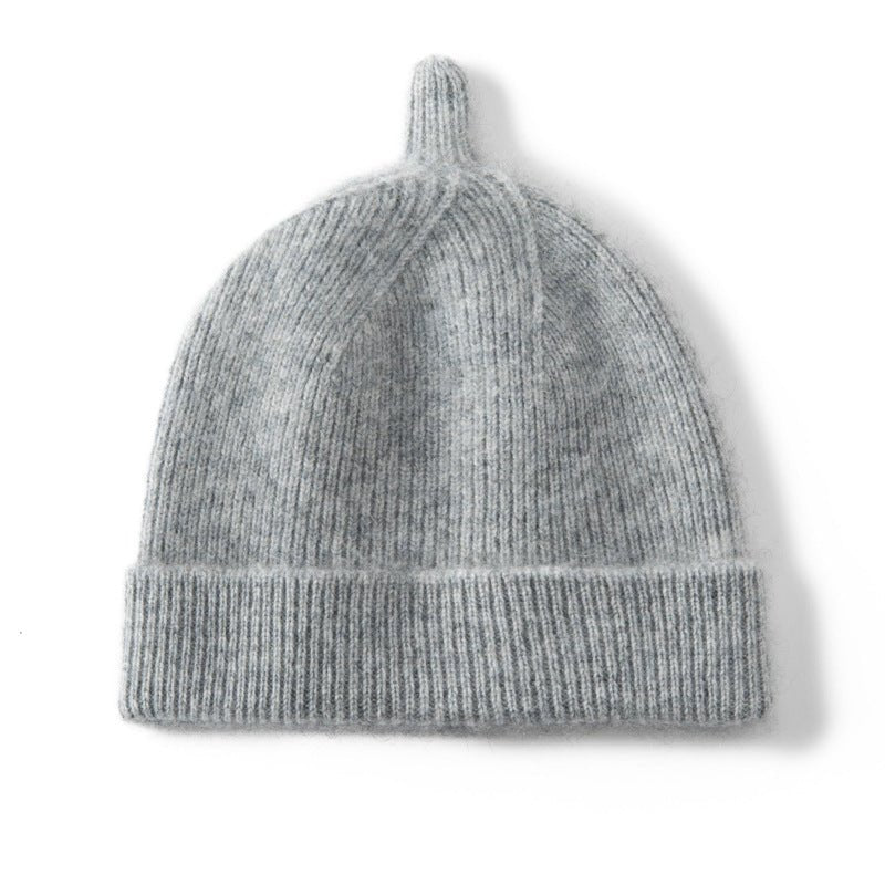 Baby Ribbed Cashmere Beanie With Top Knot Cashmere Hats For Kids Gray S