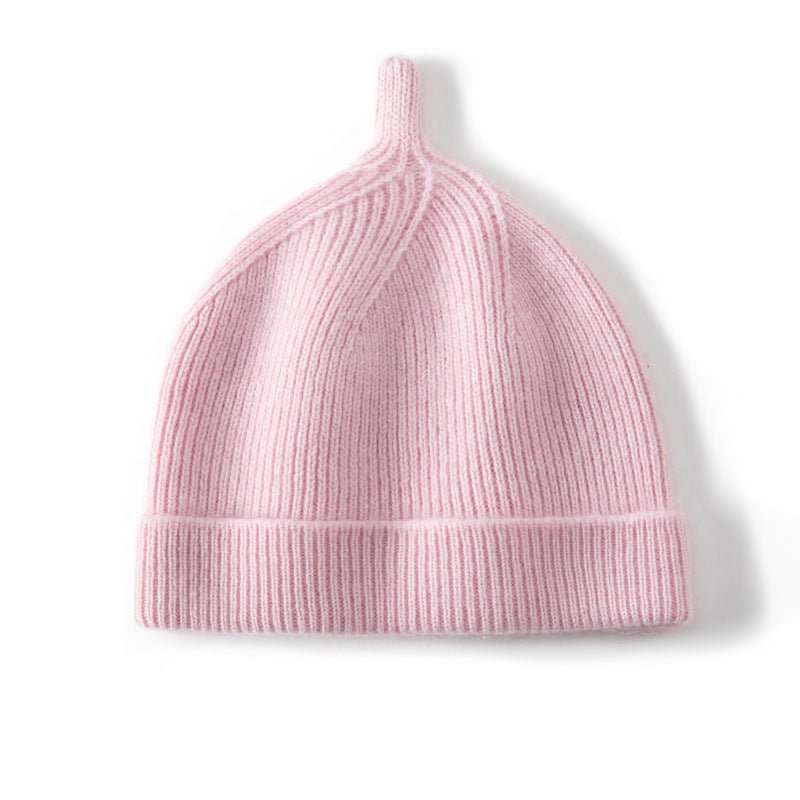 Baby Ribbed Cashmere Beanie With Top Knot Cashmere Hats For Kids Pink S