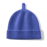 Baby Ribbed Cashmere Beanie With Top Knot Cashmere Hats For Kids Klein Blue S