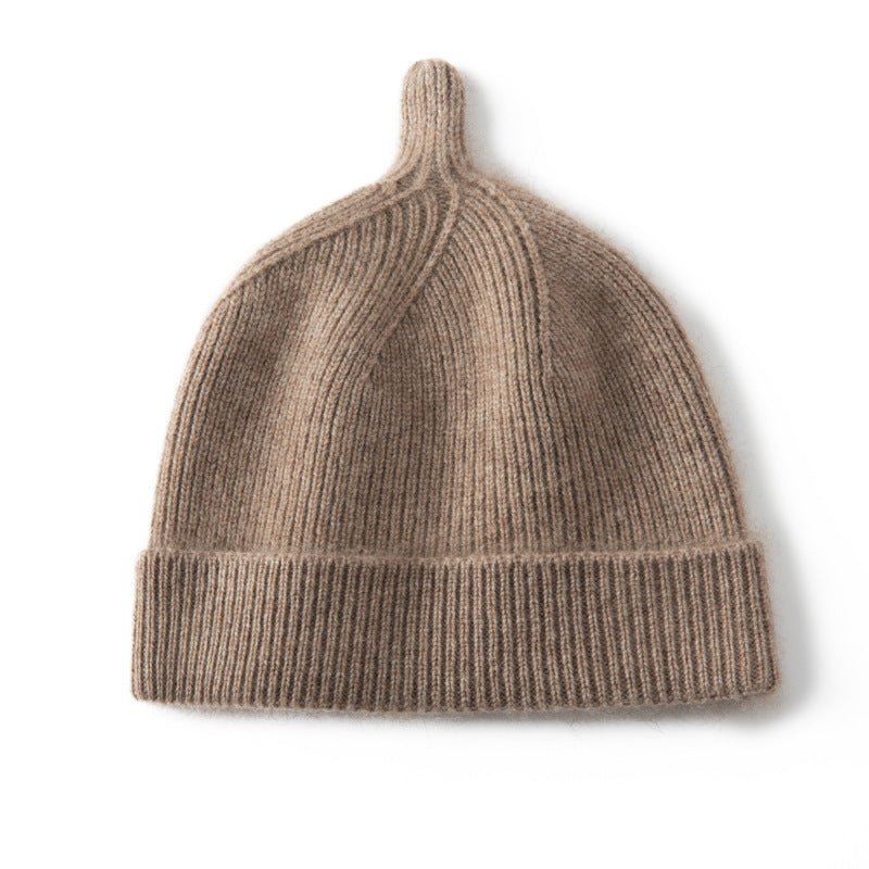 Baby Ribbed Cashmere Beanie With Top Knot Cashmere Hats For Kids Taupe S