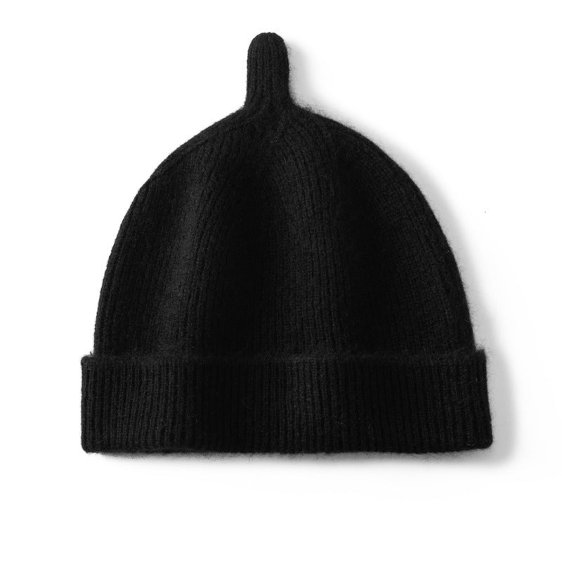 Baby Ribbed Cashmere Beanie With Top Knot Cashmere Hats For Kids Black S