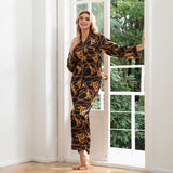 Baroque Chain Print Silk Pajama Set Long Silk Pajamas Silk Two Piece Lounge Set Black XS