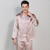 Men's Long Luxury Mulberry Silk Pyjamas Pure Silk Sleepwear Purple Gray XS