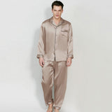 Men's Long Luxury Mulberry Silk Pyjamas Pure Silk Sleepwear Beige XS
