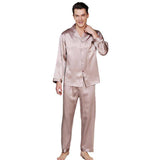 Men's Long Luxury Mulberry Silk Pyjamas Pure Silk Sleepwear Purple Gray XS