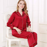 Silk Pajamas Long Mulberry Silk Two - piece Silk Pyjamas Set Claret XS