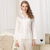 Silk Pajamas Long Mulberry Silk Two - piece Silk Pyjamas Set Ivory XS